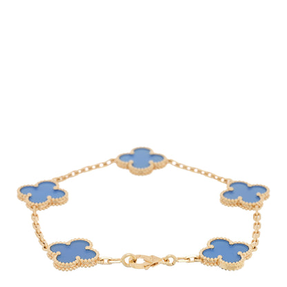 Van Cleef & Arpels 18K Yellow Gold Blue Agate 5 Motifs Vintage Alhambra Bracelet 2 of 4