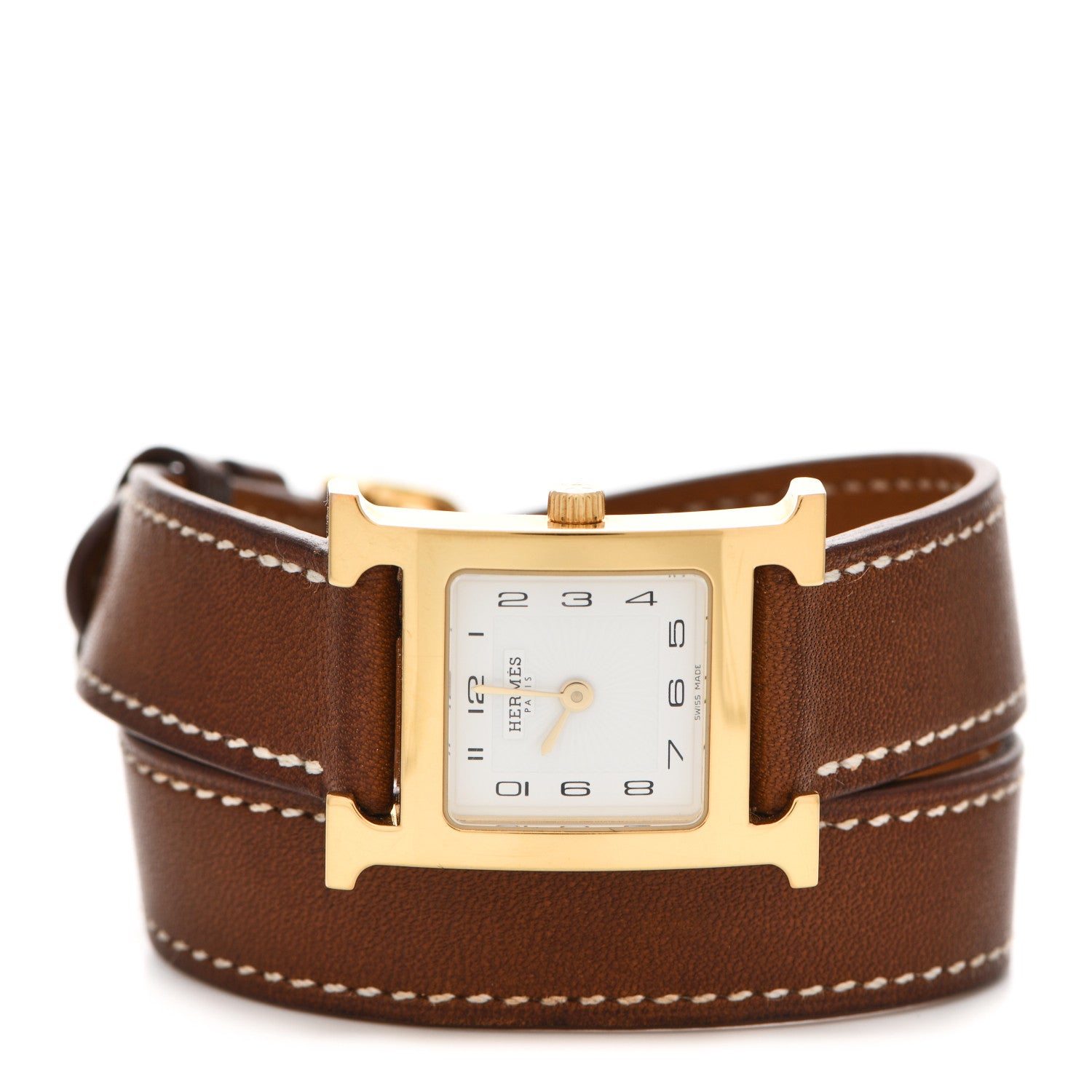 Hermes Stainless Steel Barenia 21mm Heure H Hour Double Tour Quartz Watch Fauve 2 of 5