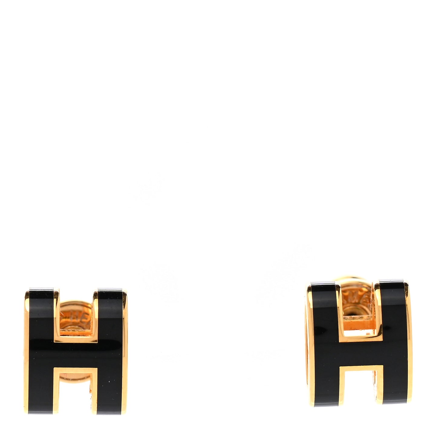 Gold Lacquered Pop H Earrings Black