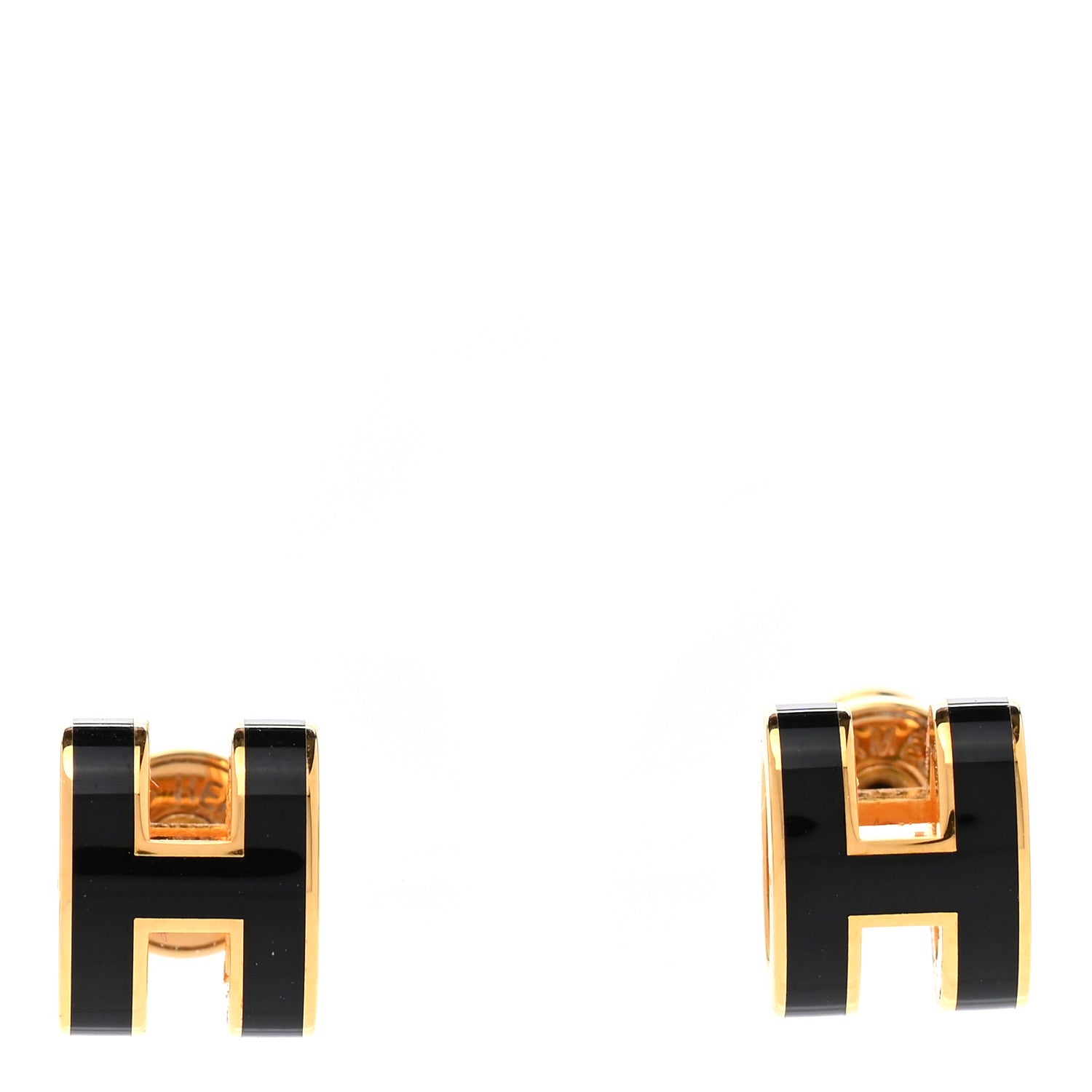 Hermes Gold Lacquered Pop H Earrings Black 1 of 6