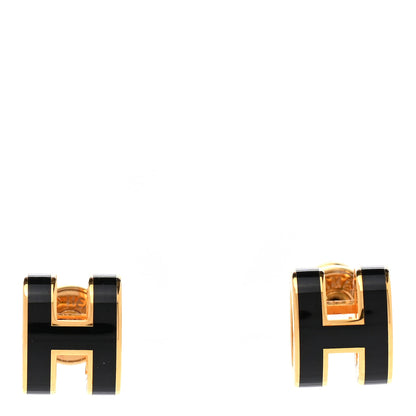 Hermes Gold Lacquered Pop H Earrings Black 1 of 6