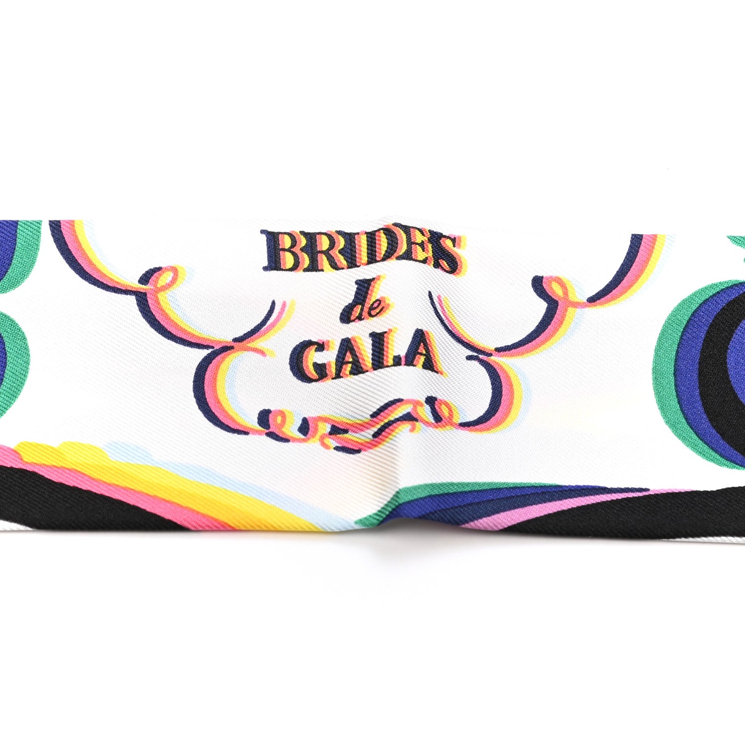 Hermes Silk Brides De Gala Shadow Fringed Twilly Black Jaune Multicolor 3 of 5