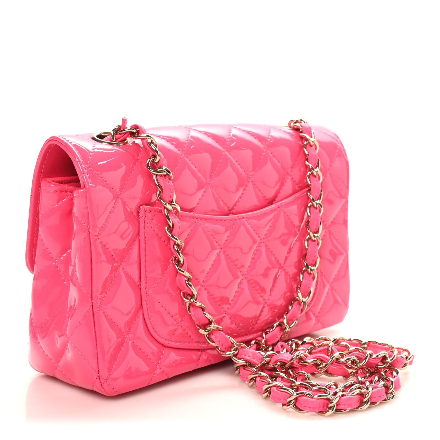 Patent Calfskin Quilted Mini Rectangular Flap Pink