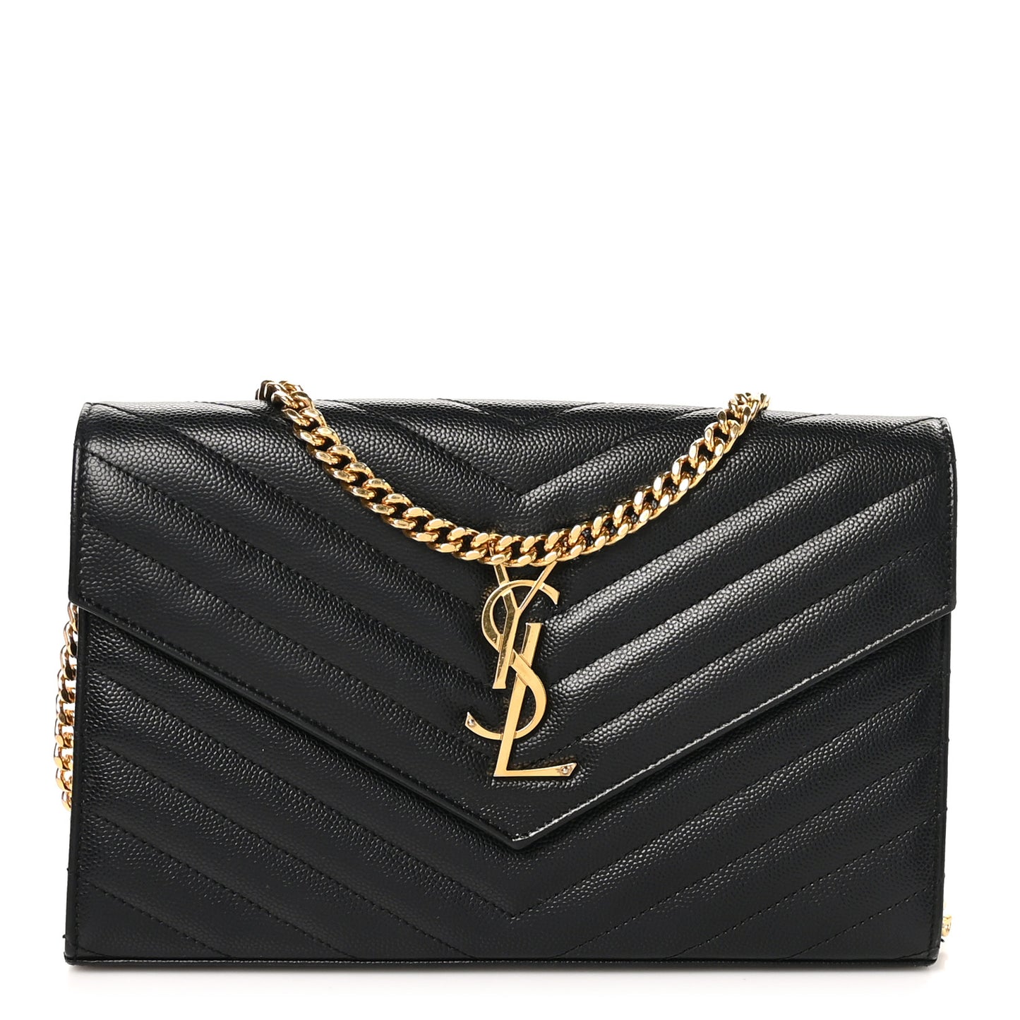 Grain De Poudre Matelasse Chevron Monogram Chain Wallet Black