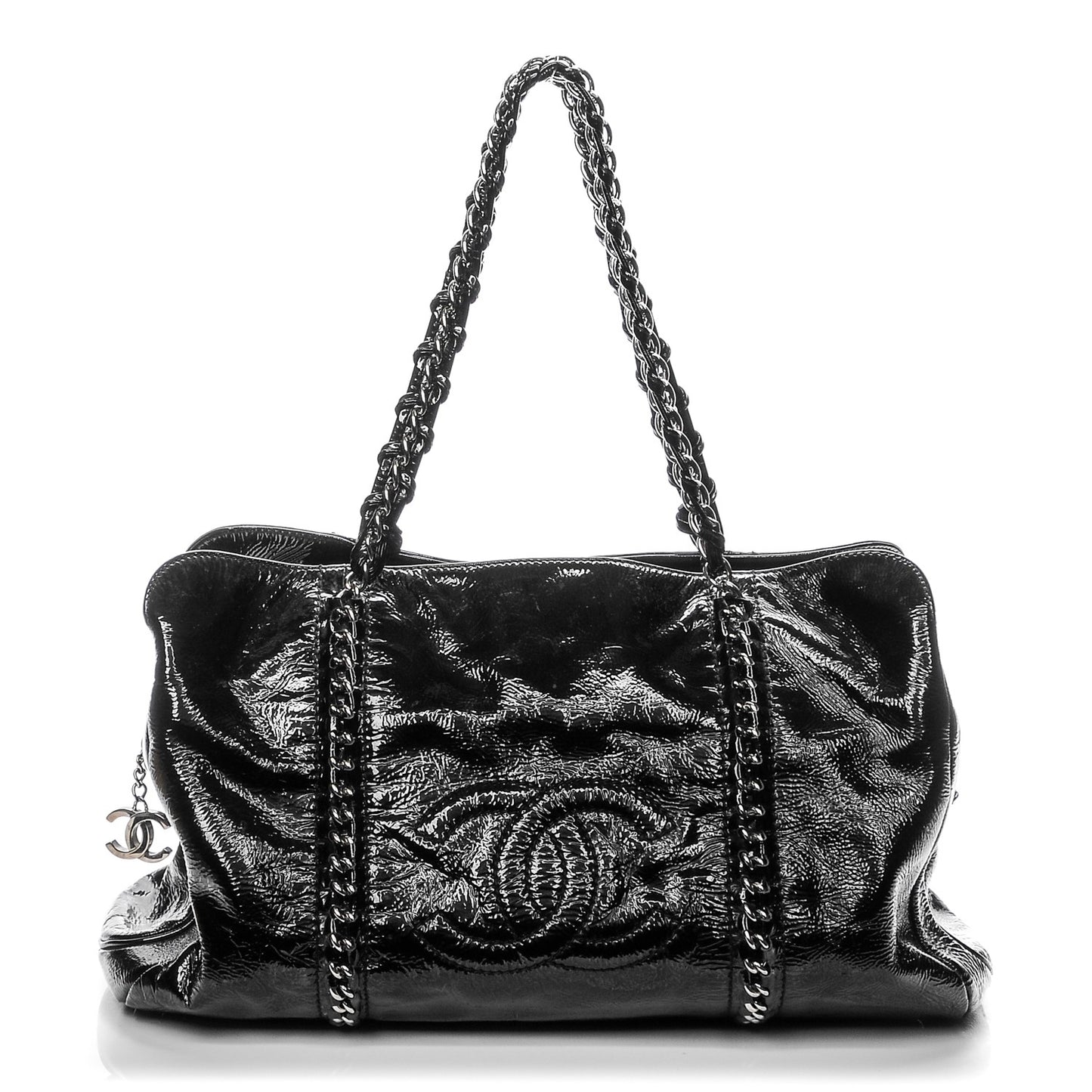 Patent Calfskin Large Luxe Ligne Tote Black