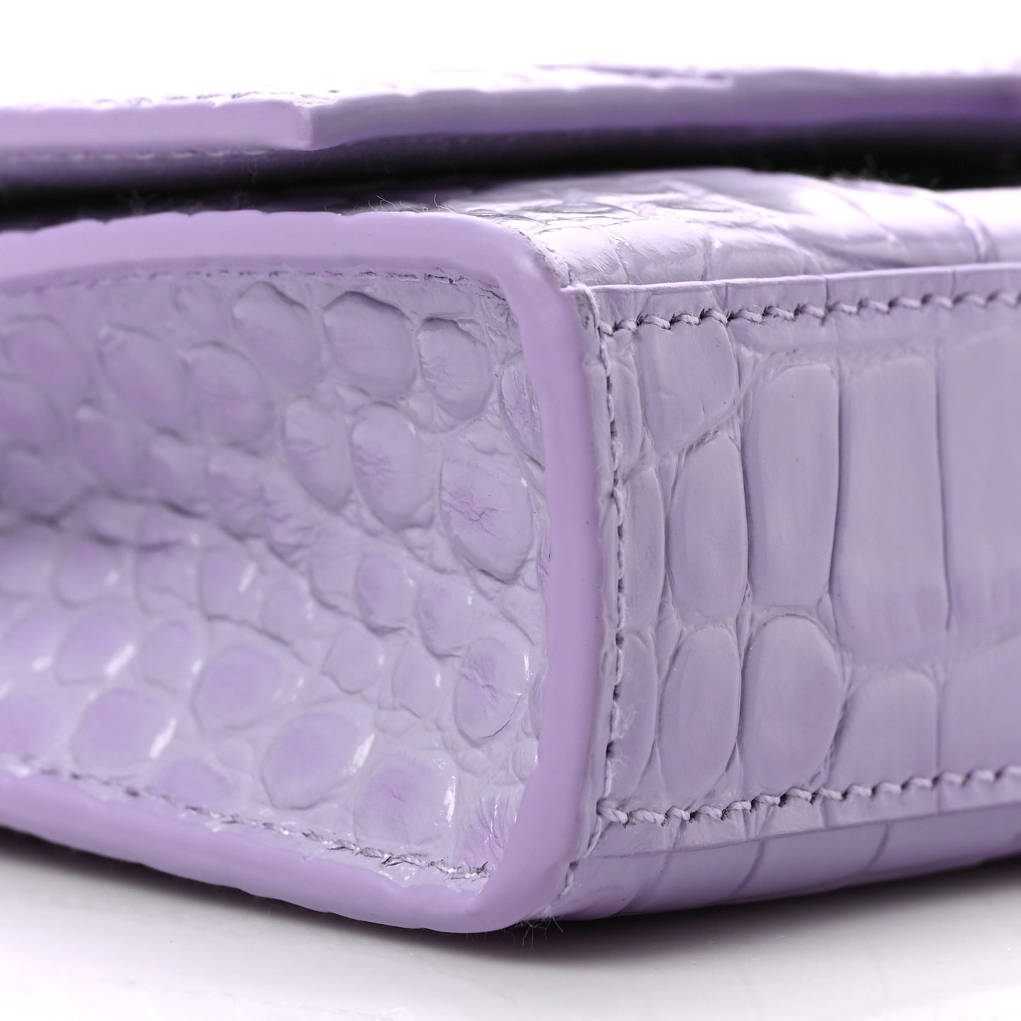 Shiny Calfskin Crocodile Embossed Hourglass Chain Bag Lilac