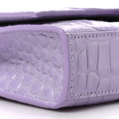 Balenciaga Shiny Calfskin Crocodile Embossed Hourglass Chain Bag Lilac 7 of 8