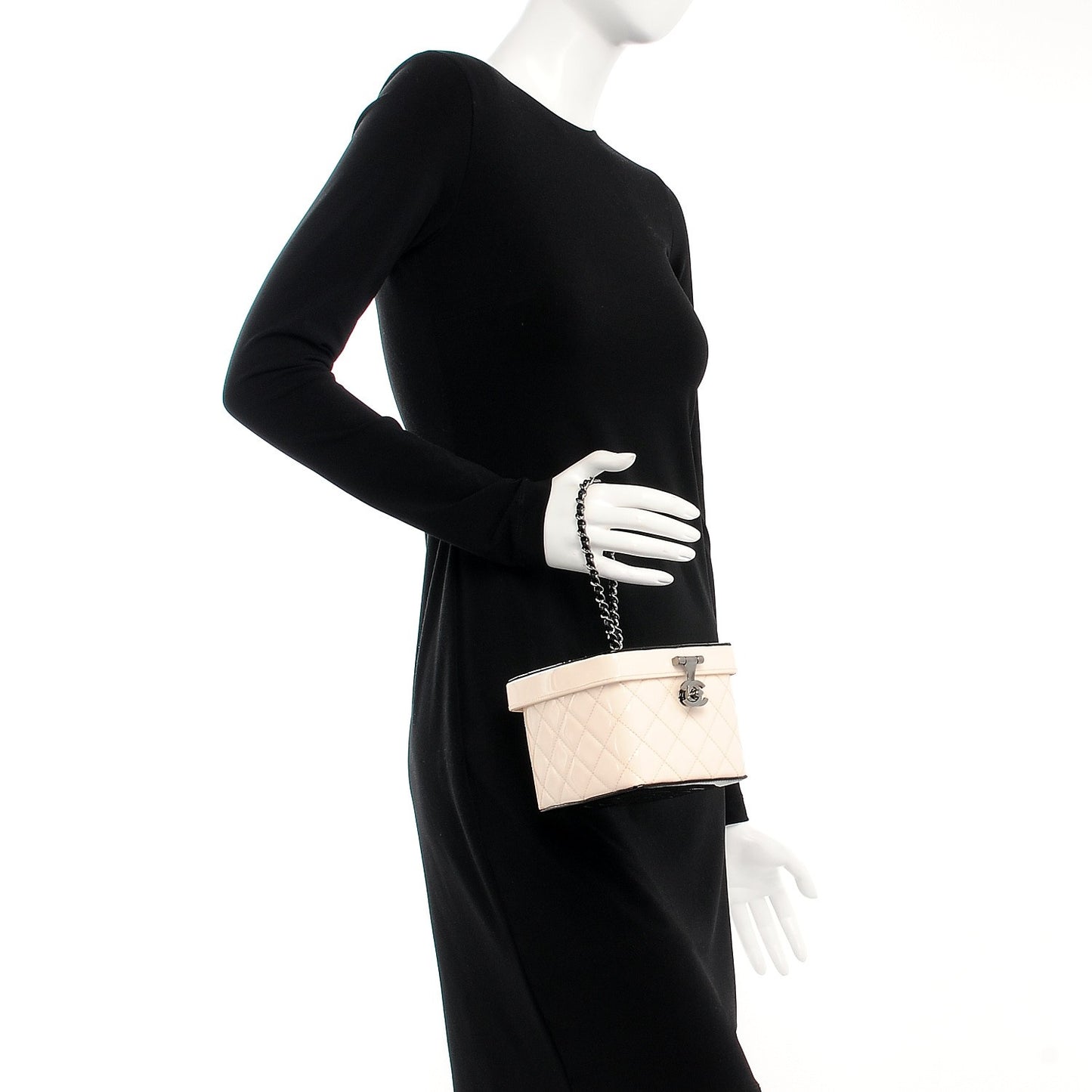 Patent Calfskin Minaudiere Vanity Case White Black