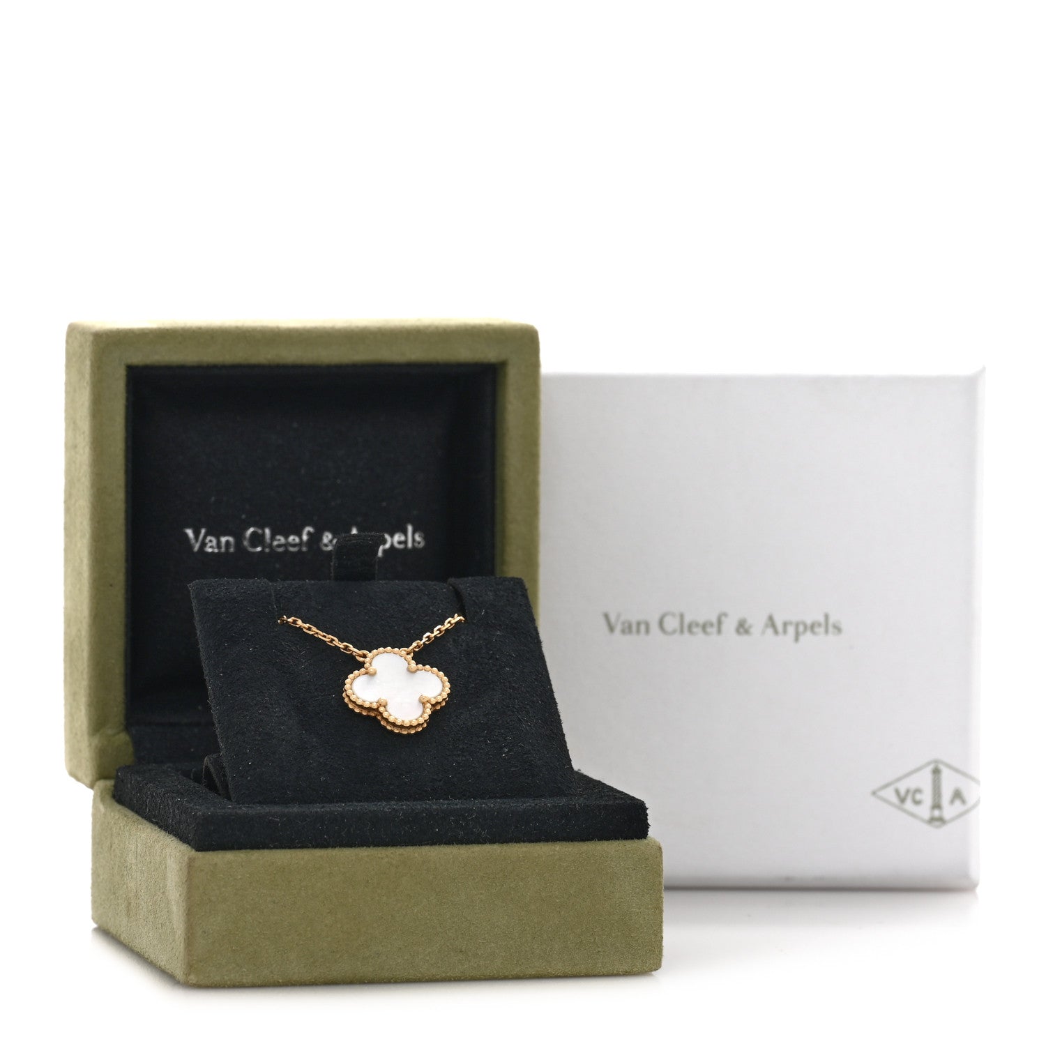 Van Cleef & Arpels 18K Yellow Gold Mother of Pearl Vintage Alhambra Pendant Necklace 5 of 5