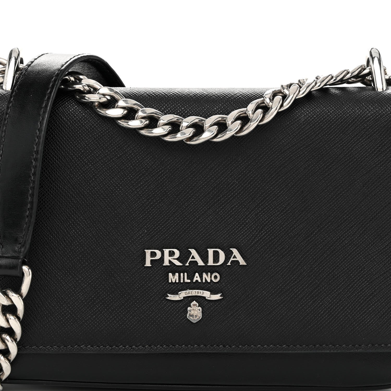 Prada Saffiano Chain Shoulder Bag Black 7 of 9