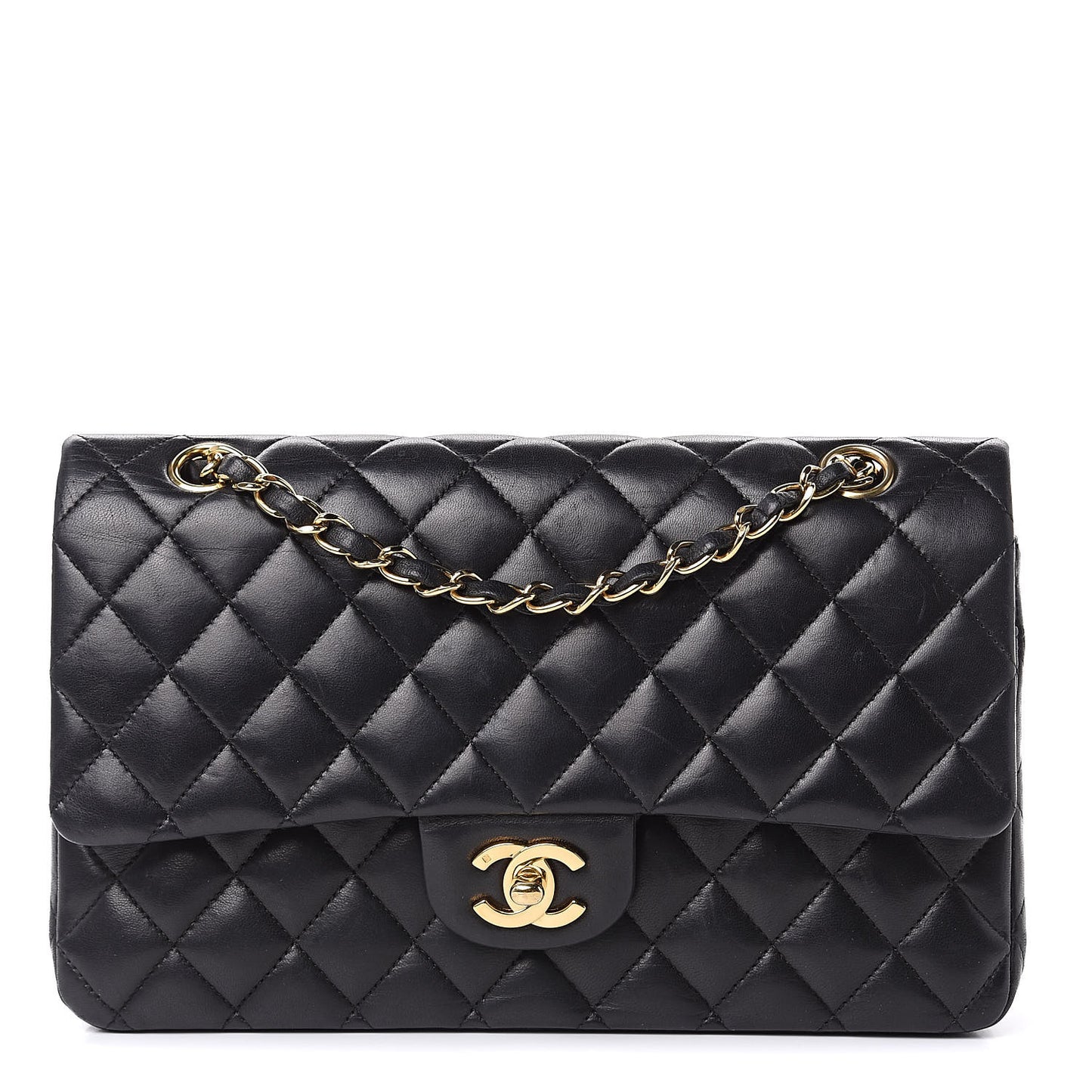 Lambskin Quilted Medium Double Flap Black