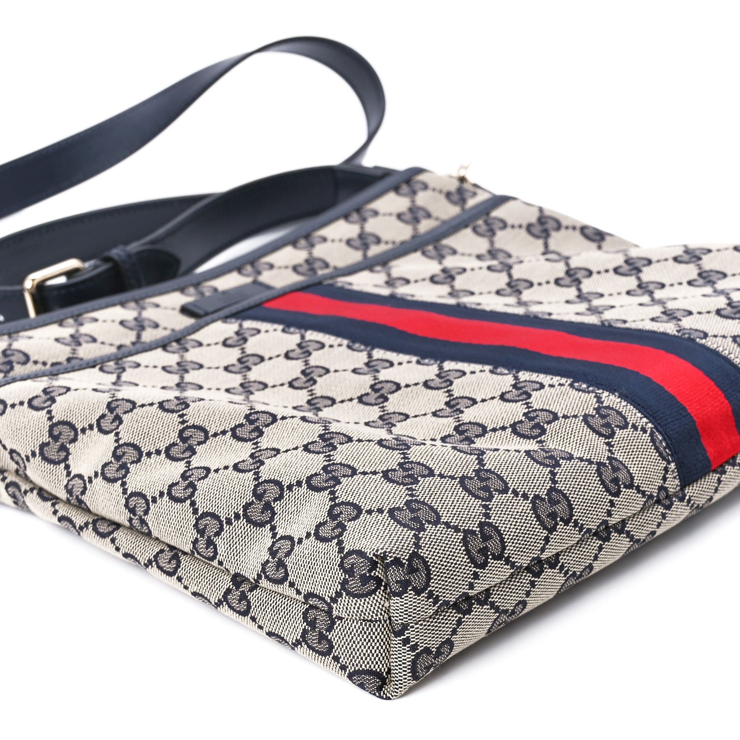 GG Supreme Monogram Web Flat Messenger Bag Navy