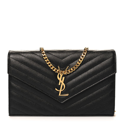 Saint Laurent Grain De Poudre Matelasse Chevron Monogram Chain Wallet Black 1 of 13