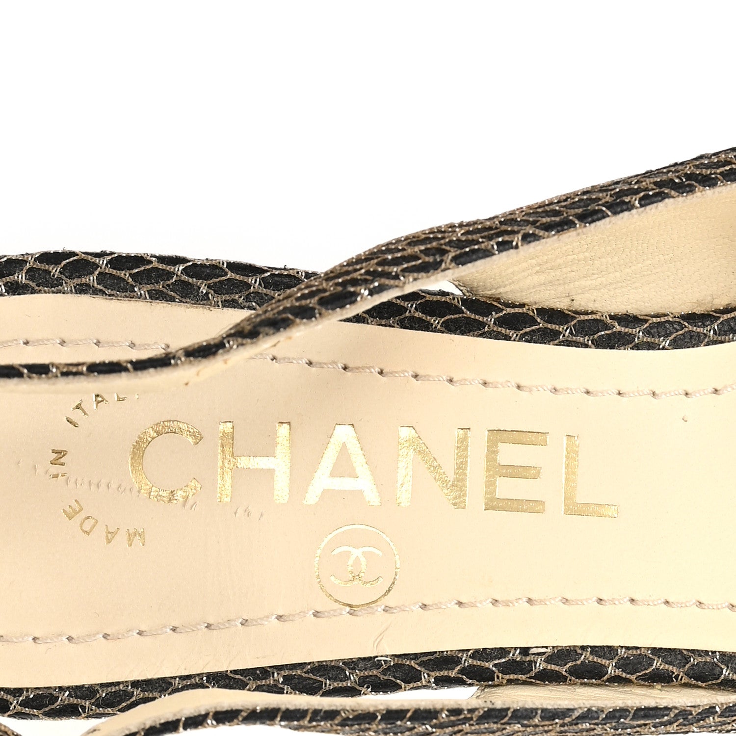 Chanel Calfskin Mesh Pearl CC Peep Toe Slingback Pumps 36 Salmon Black 8 of 9