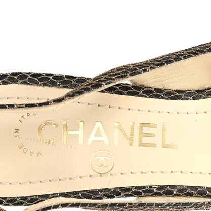 Chanel Calfskin Mesh Pearl CC Peep Toe Slingback Pumps 36 Salmon Black 8 of 9