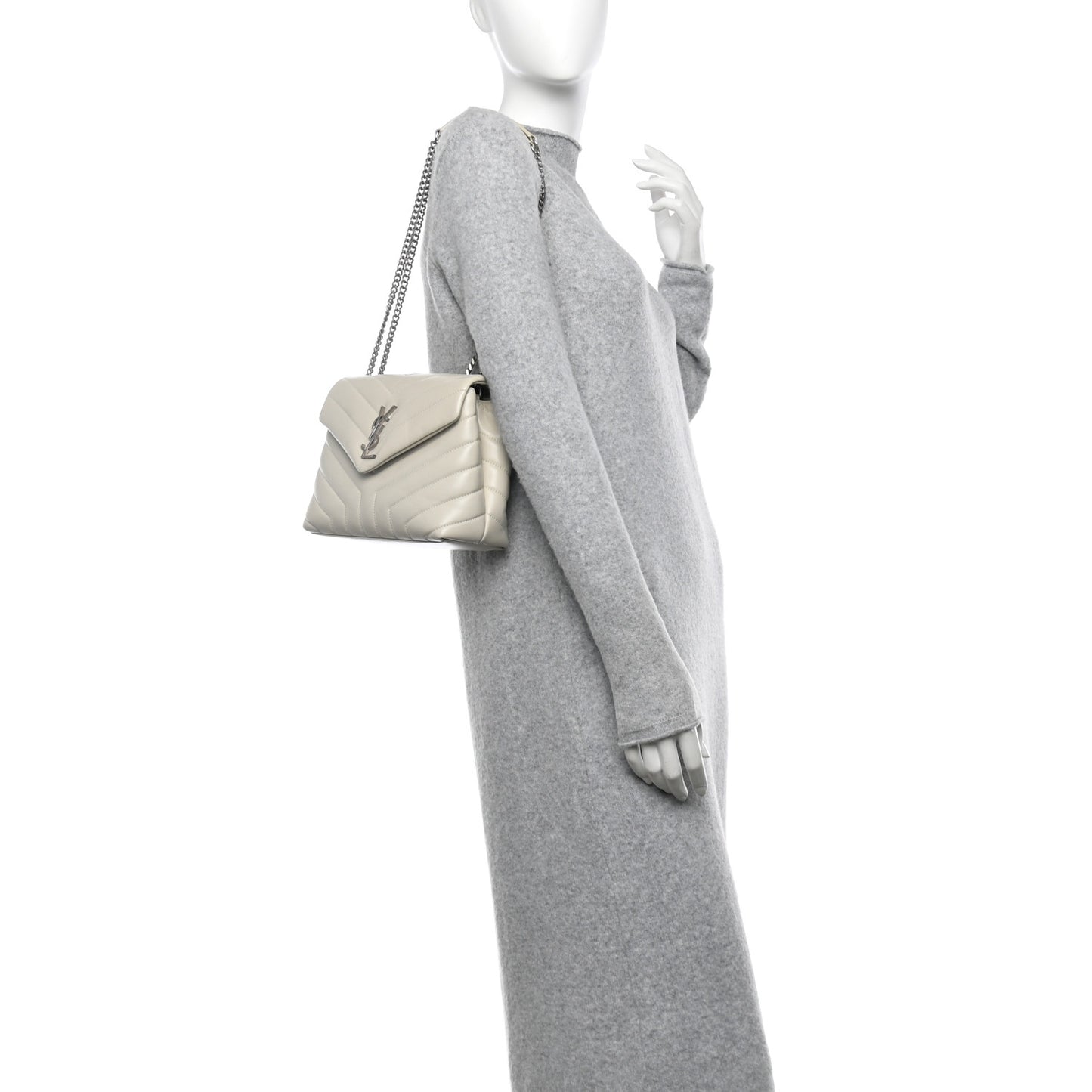 Calfskin Y Quilted Monogram Small Loulou Chain Satchel Crema Soft