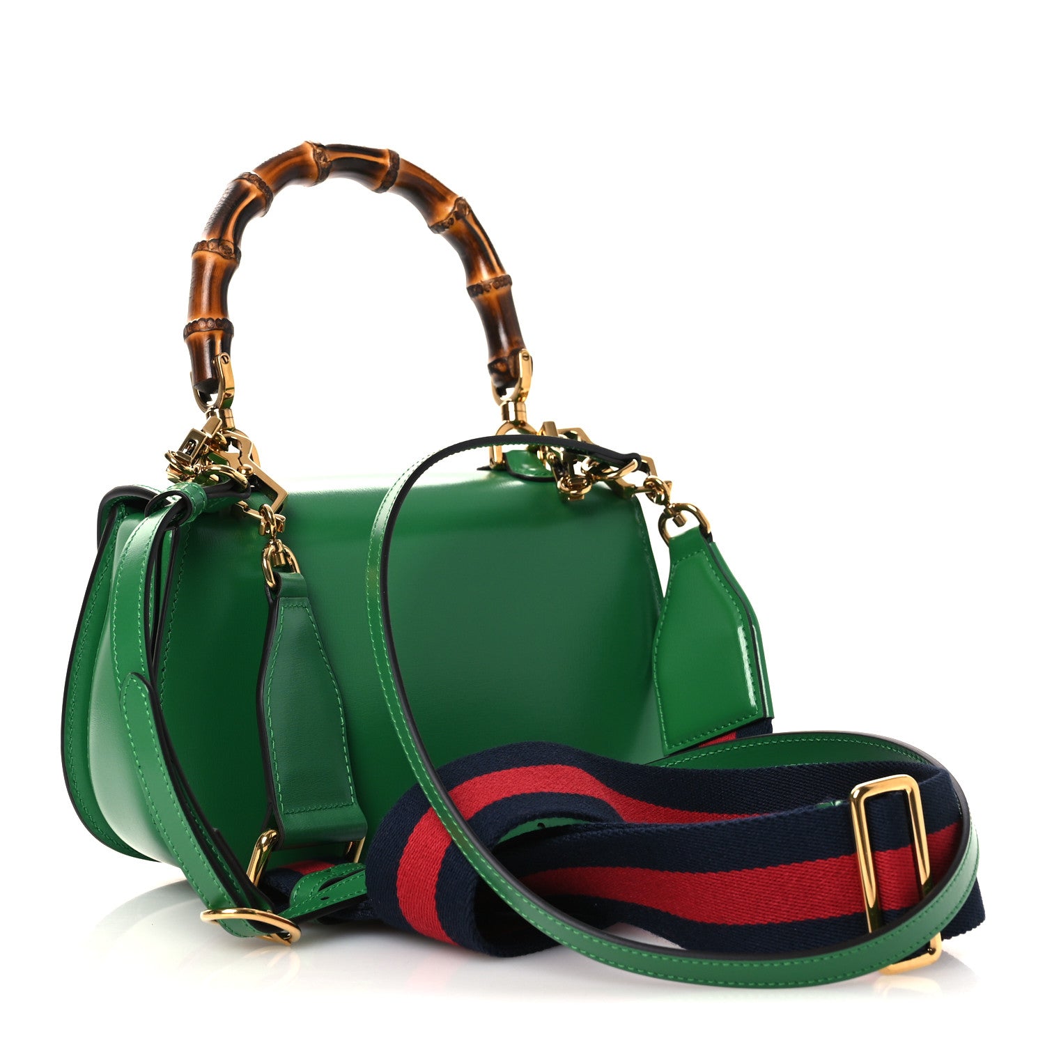 Gucci Boarded Dyana Lux Calfskin Web Small Bamboo 1947 Top Handle Bag Spring Green 3 of 10