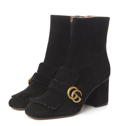 Gucci Kid Scamosciato GG Marmont Fringe 75mm Ankle Boots 39 Black 3 of 9