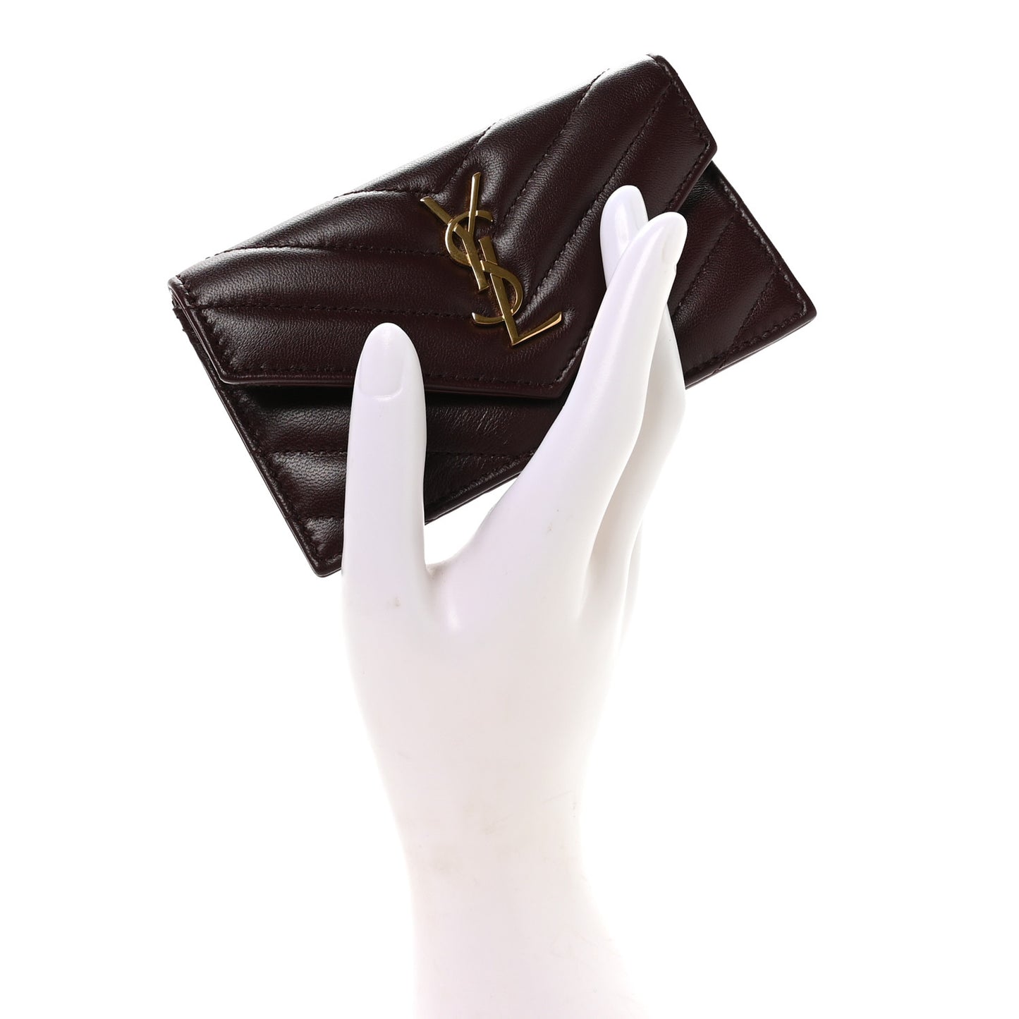 Lambskin Matelasse Chevron Monogram Compact Wallet  Rouge Cabernet
