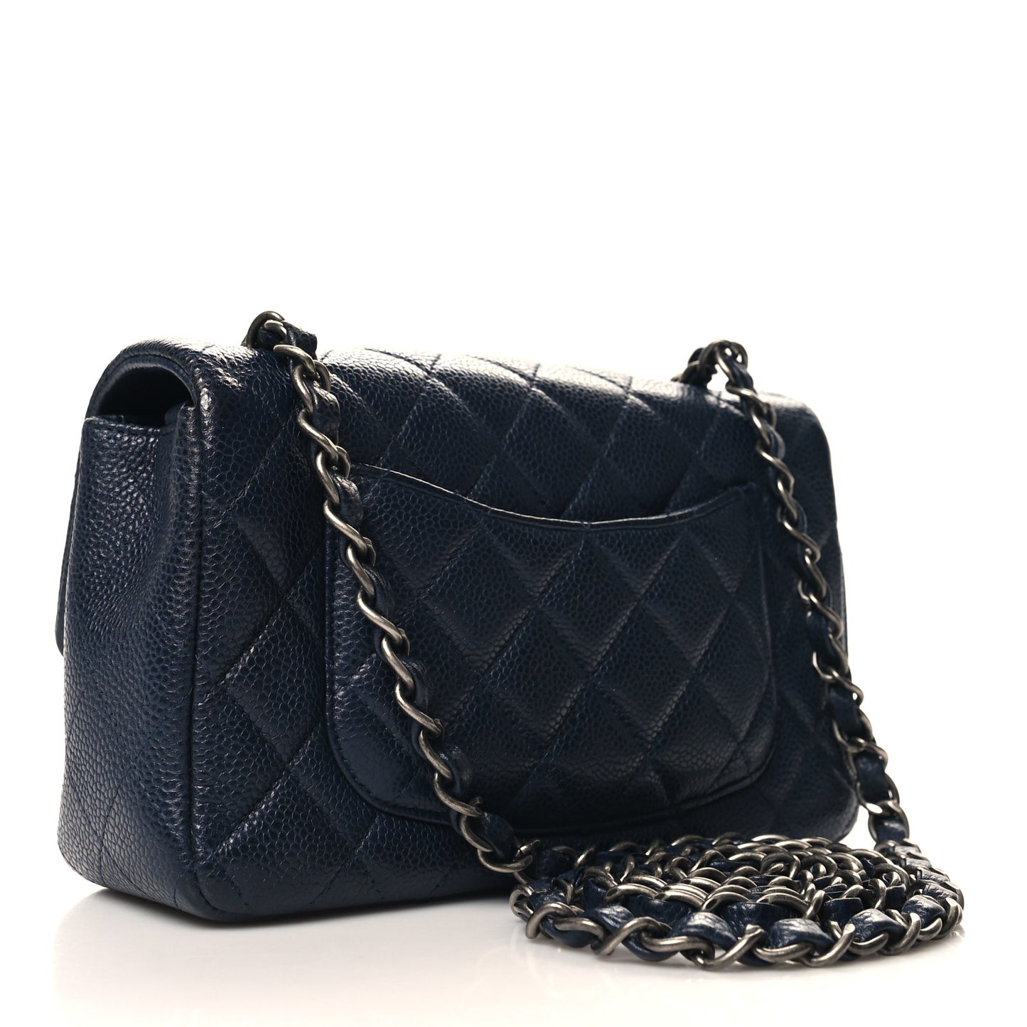 Caviar Quilted Mini Rectangular Flap Navy