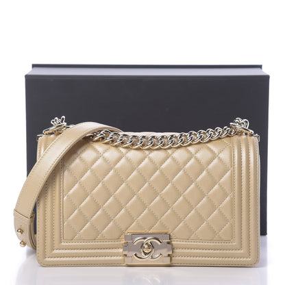 Chanel Pearly Caviar Quilted Medium Boy Flap Light Gold 14 of 14