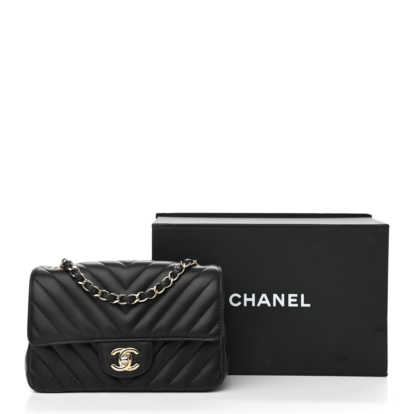 Lambskin Chevron Quilted Mini Rectangular Flap Black