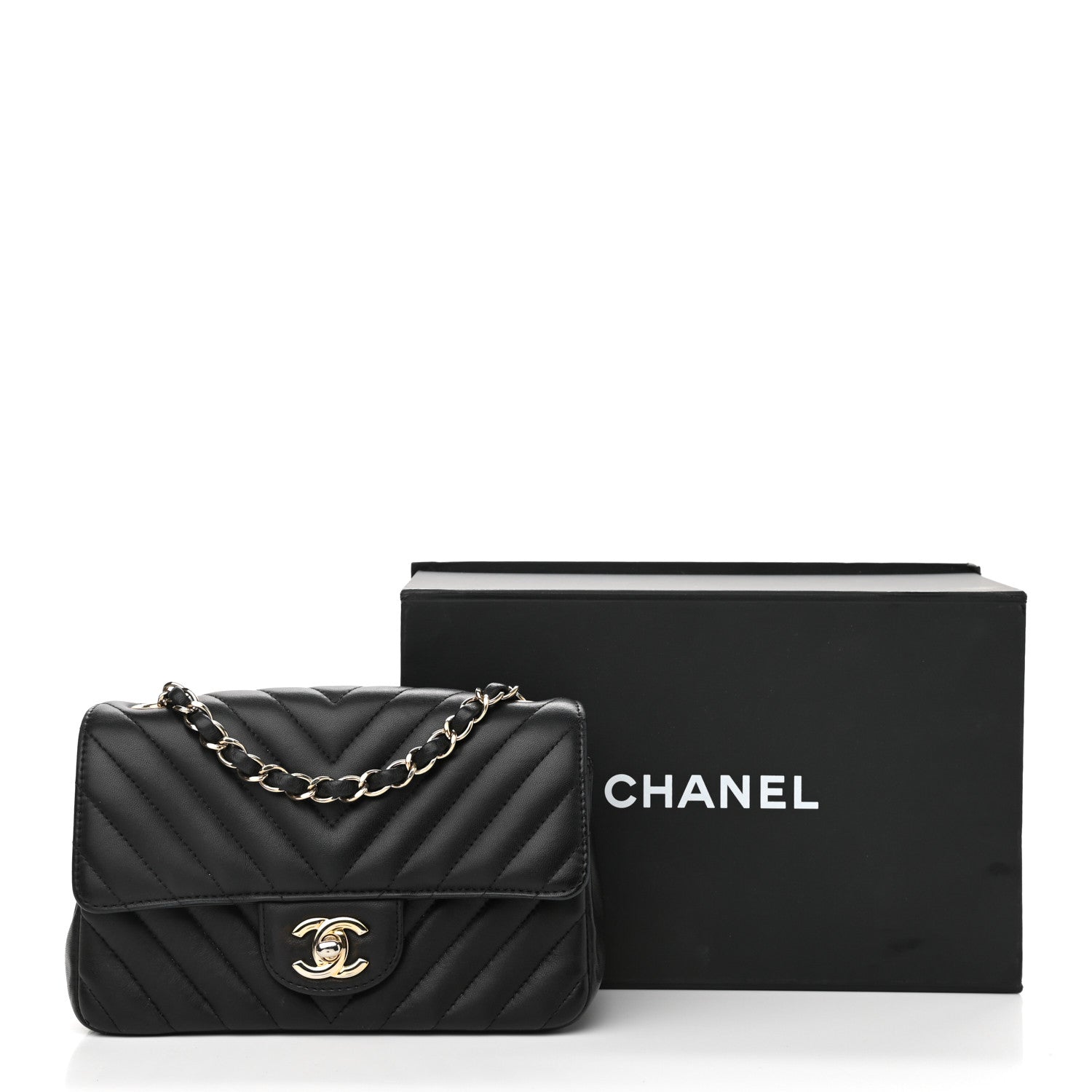 Chanel Lambskin Chevron Quilted Mini Rectangular Flap Black 13 of 13