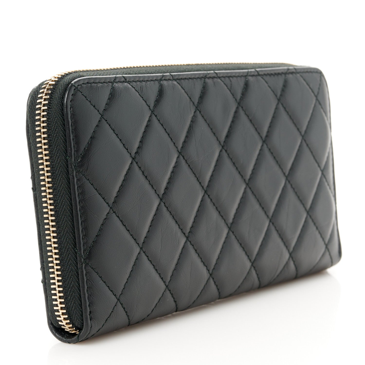 Chanel Aged Calfskin Quilted Lucky Charms 2.55 Reissue Zip Around Wallet Black 3 of 10