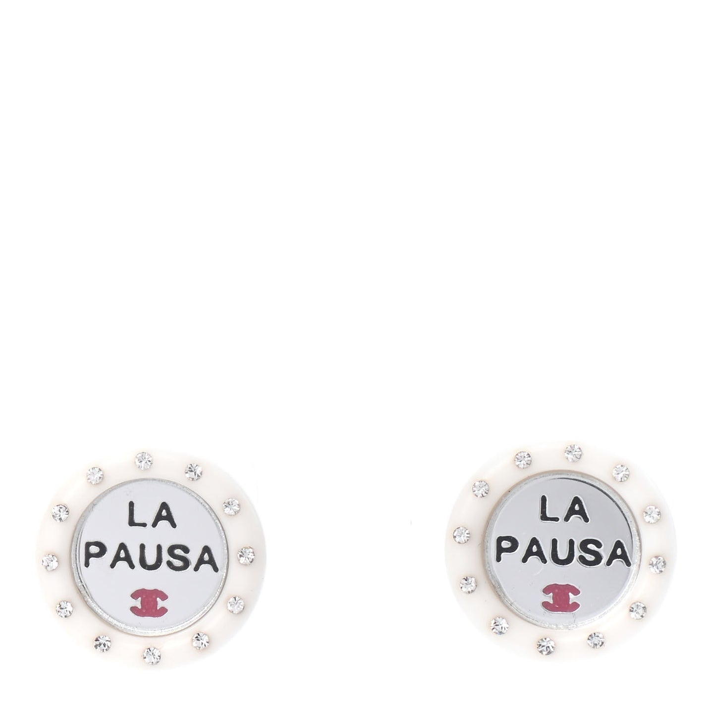 Resin Crystal La Pausa Stud Earrings White