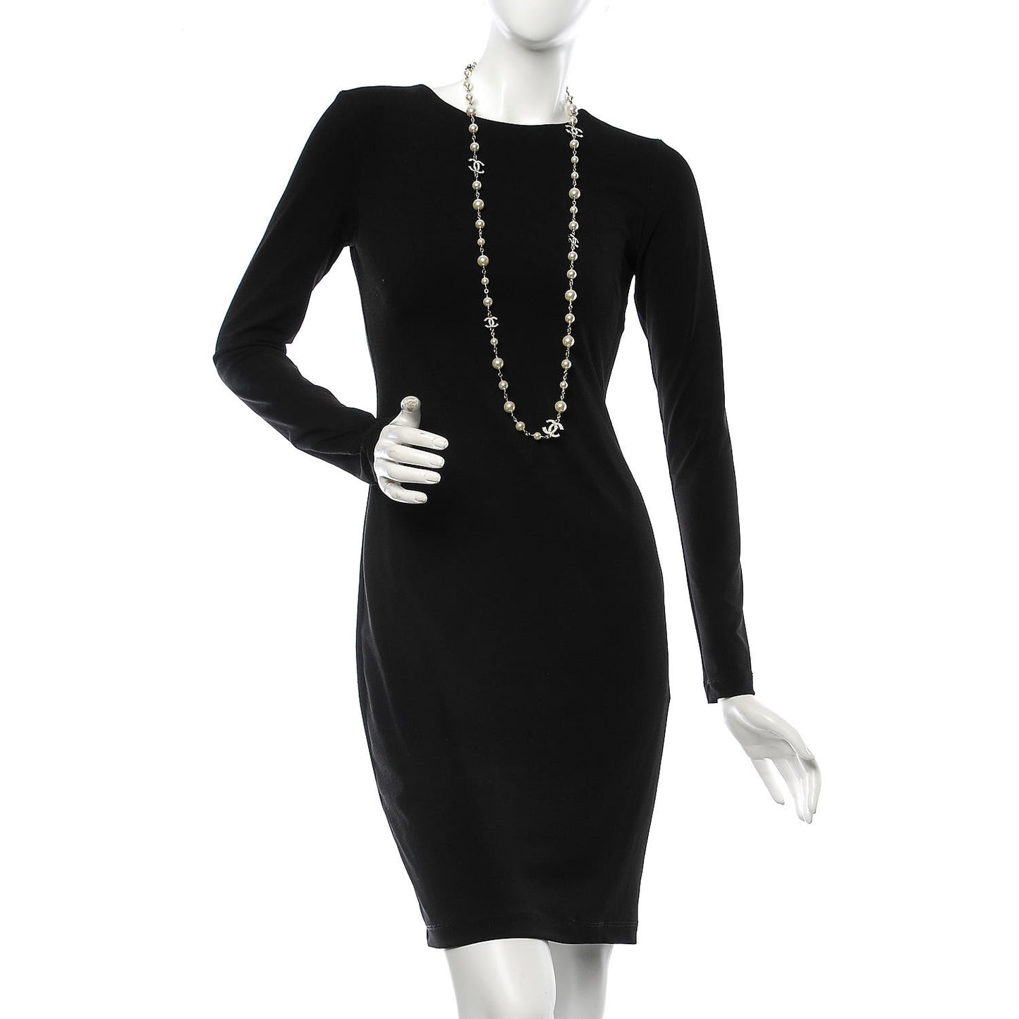 Crystal Pearl CC Long Necklace Silver