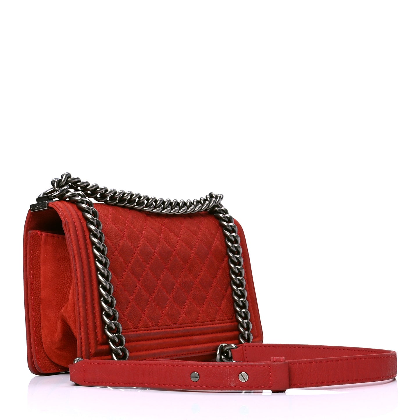 Iridescent Caviar Quilted Medium Boy Flap Red