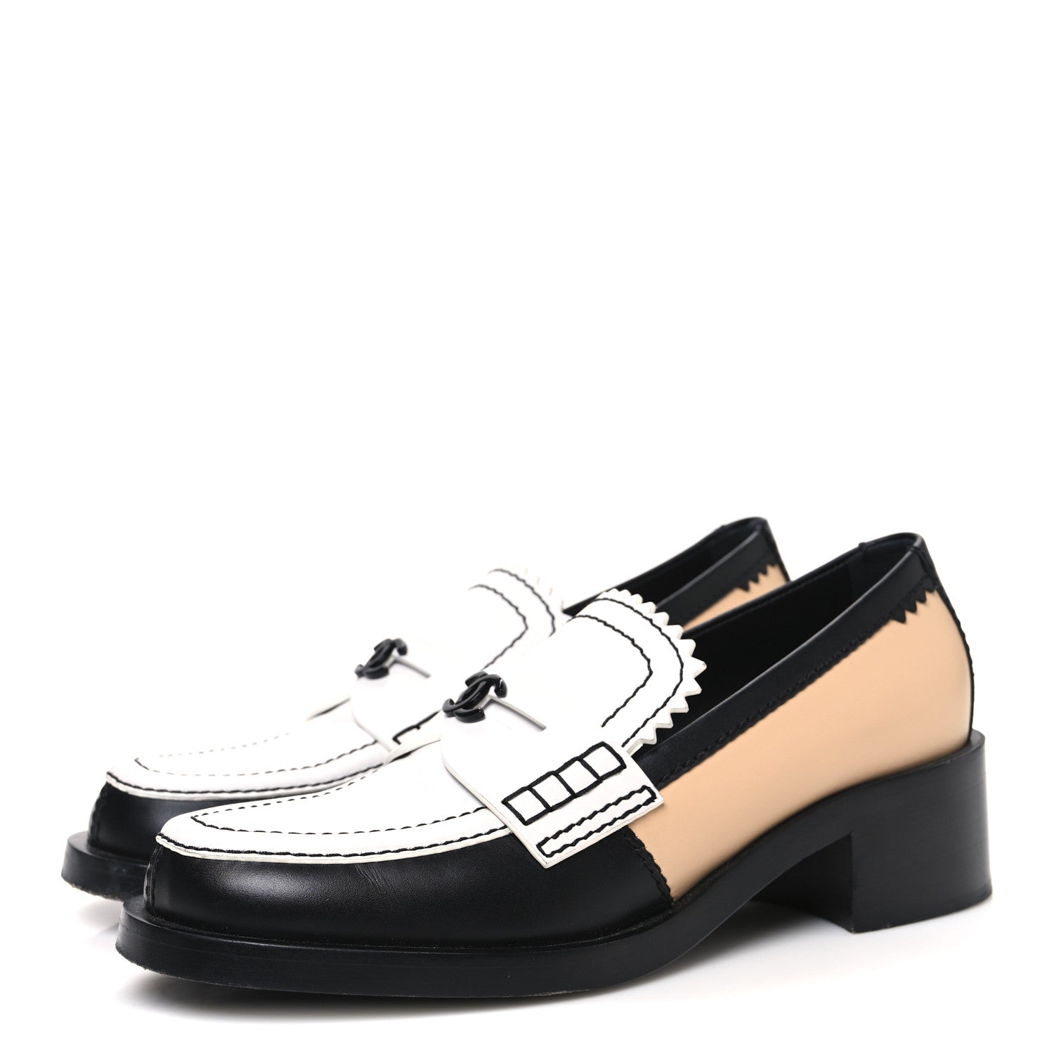 Chanel Calfskin CC Loafers 40 Black White Beige 4 of 13