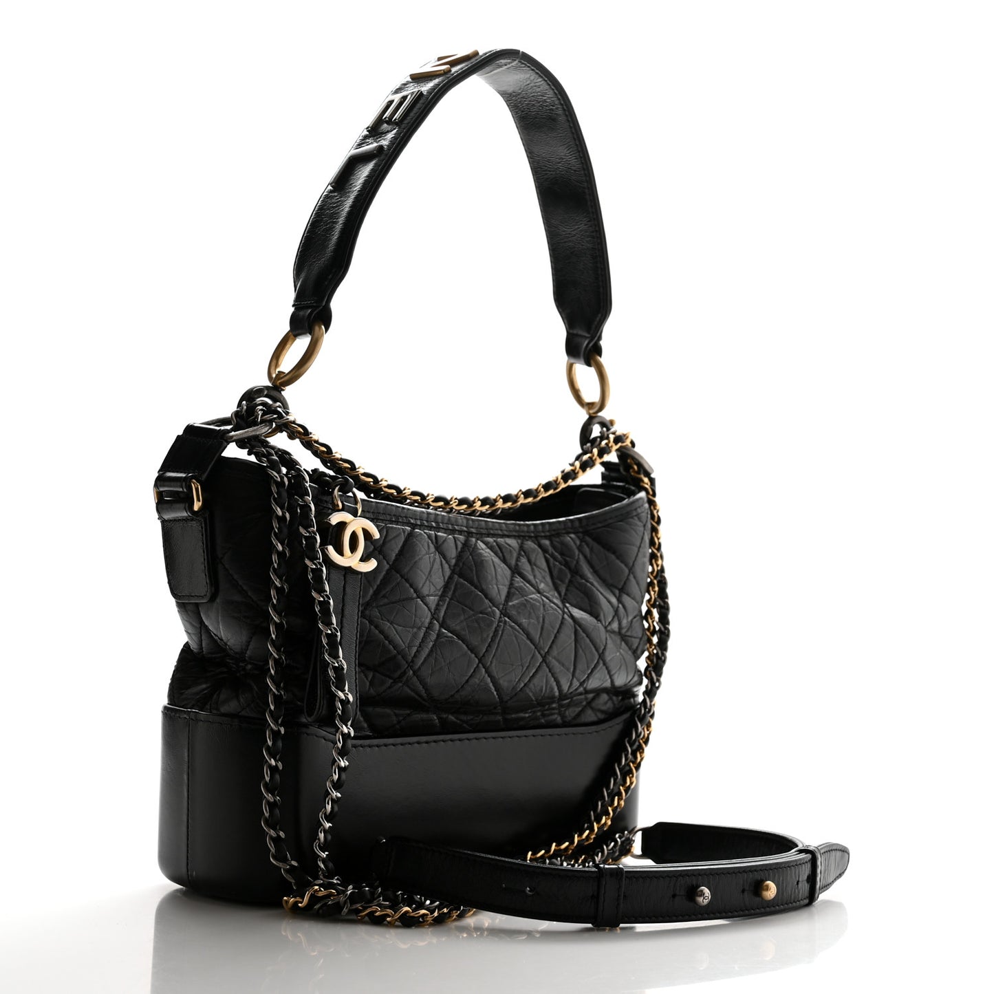 Aged Calfskin Quilted Small Gabrielle Logo Hobo Black