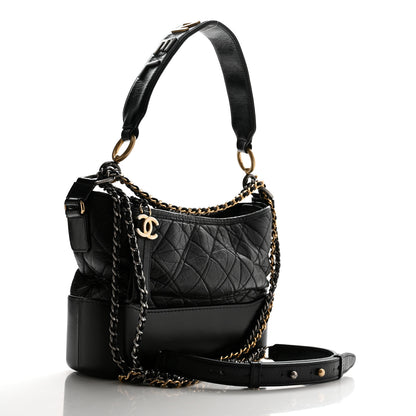 Chanel Aged Calfskin Quilted Small Gabrielle Logo Hobo Black 2 of 10