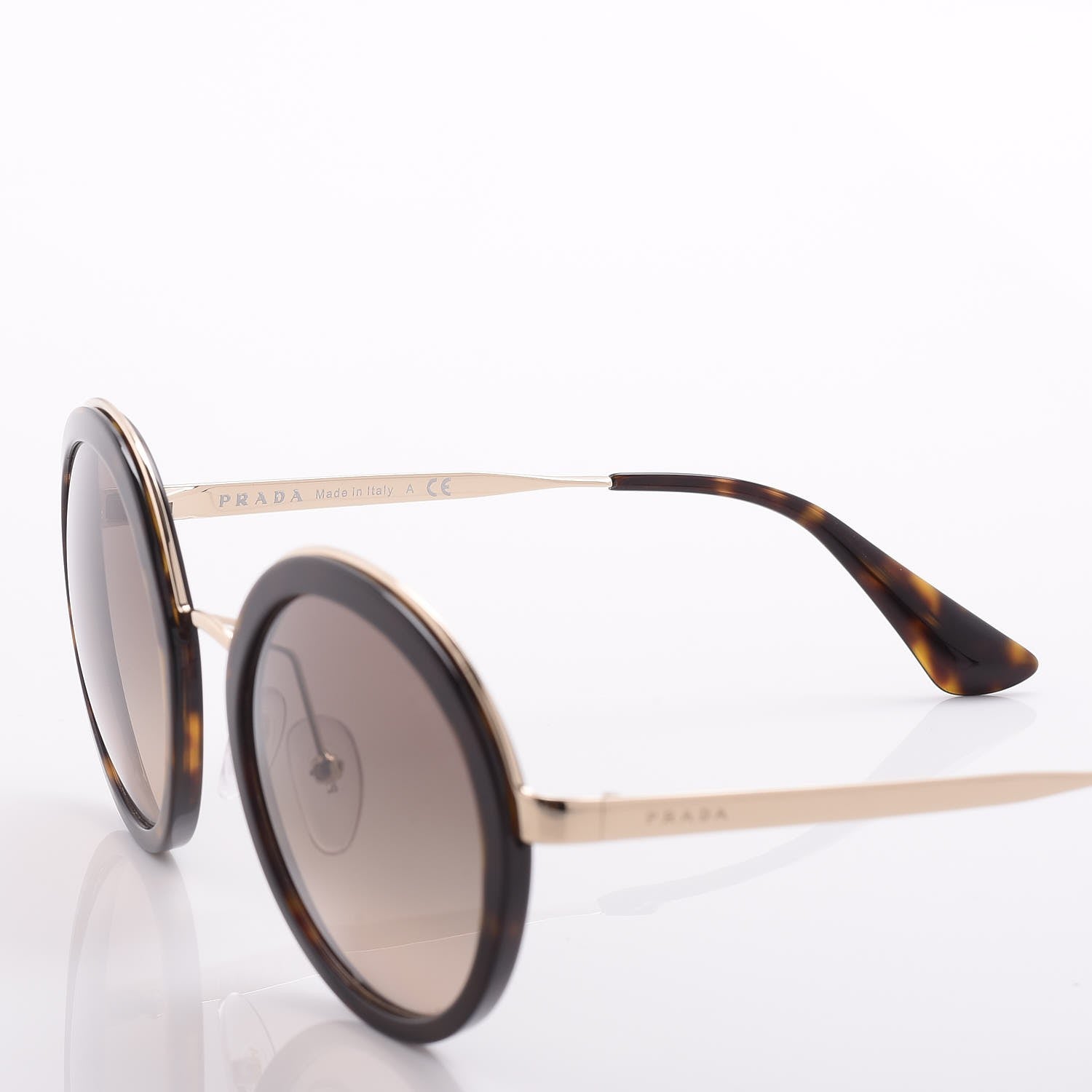 Prada Round Frame Sunglasses SPR 50T Tortoise Gold 4 of 8