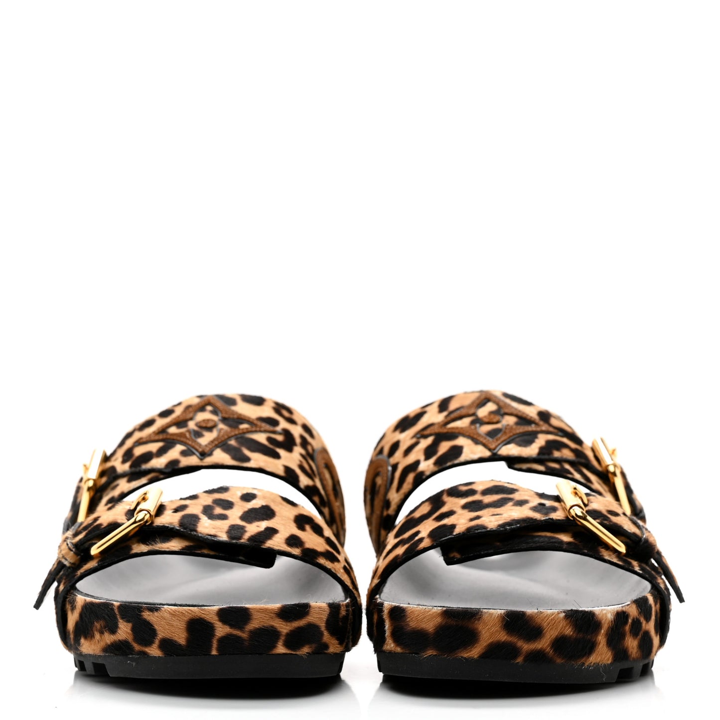 Calfskin Pony Hair Leopard Bom Dia Mule Sandals 36 Cognac Brown