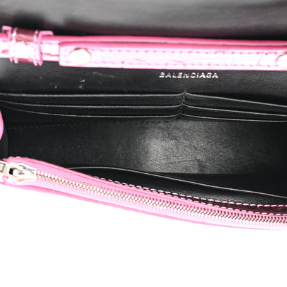 Balenciaga Metallic Shiny Calfskin Crocodile Embossed Hourglass Chain Bag Pink 6 of 14