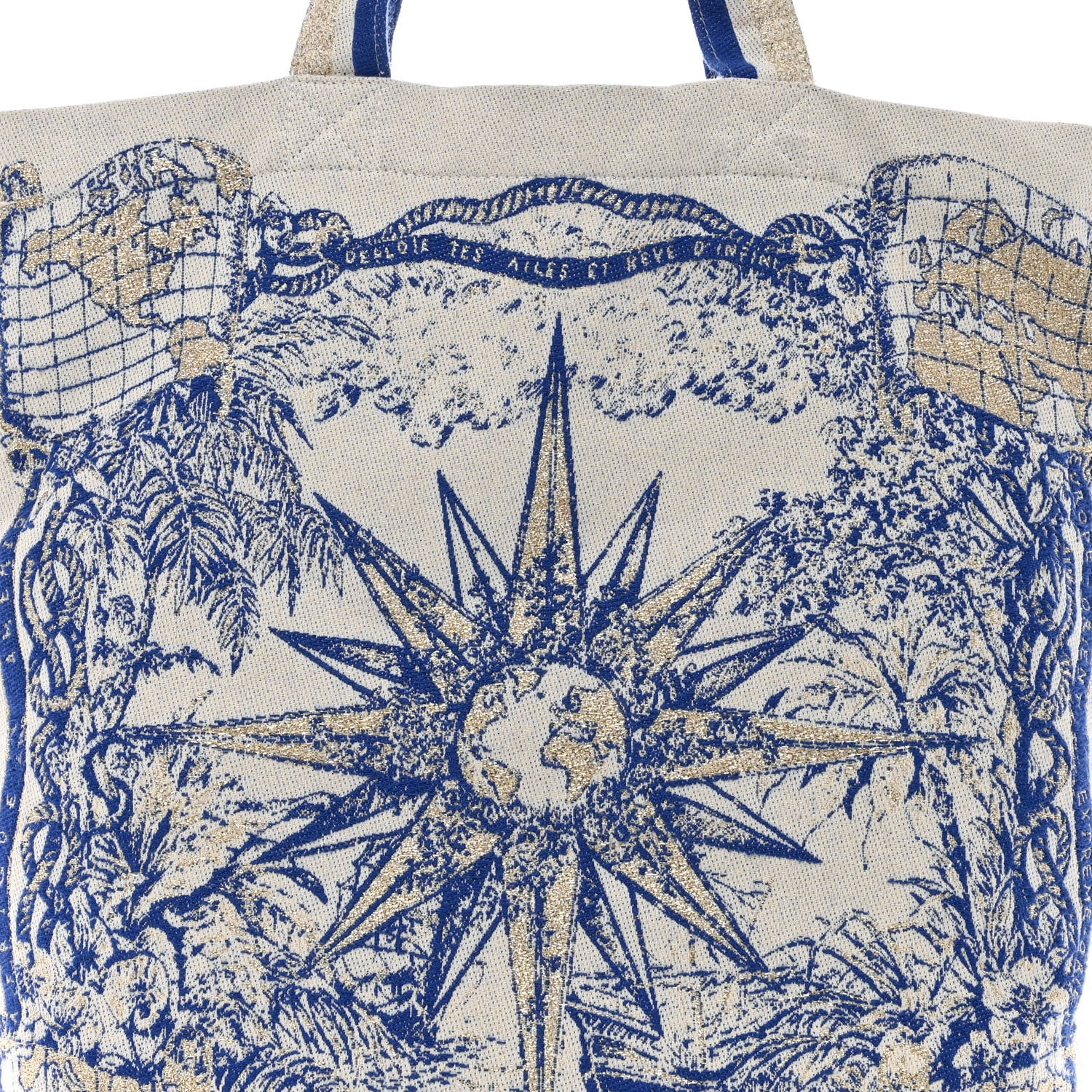 Christian Dior Canvas Print Tote Ivory Blue 7 of 10