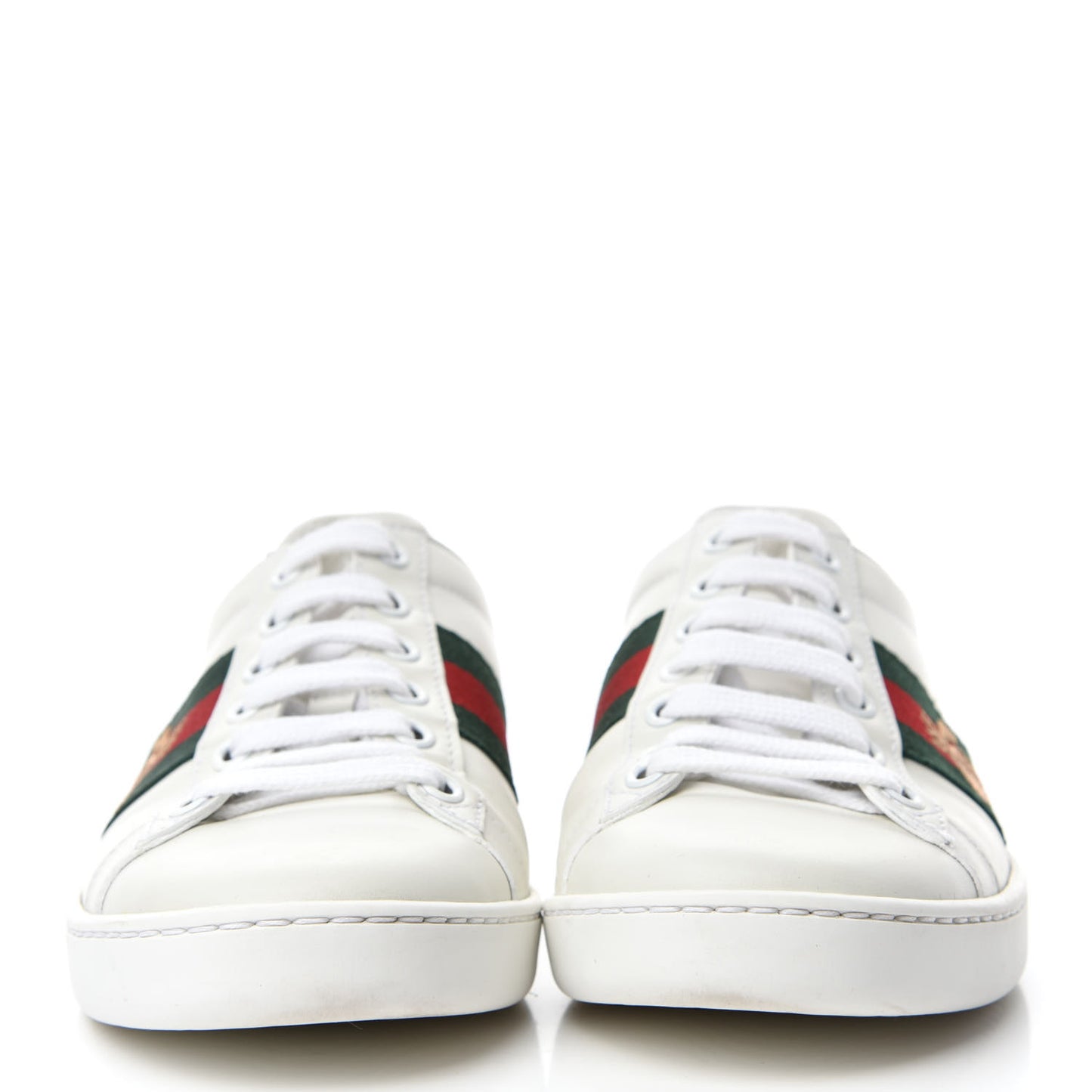 Calfskin Ayers Bee Embroidered Womens Ace Sneakers 35 White Green