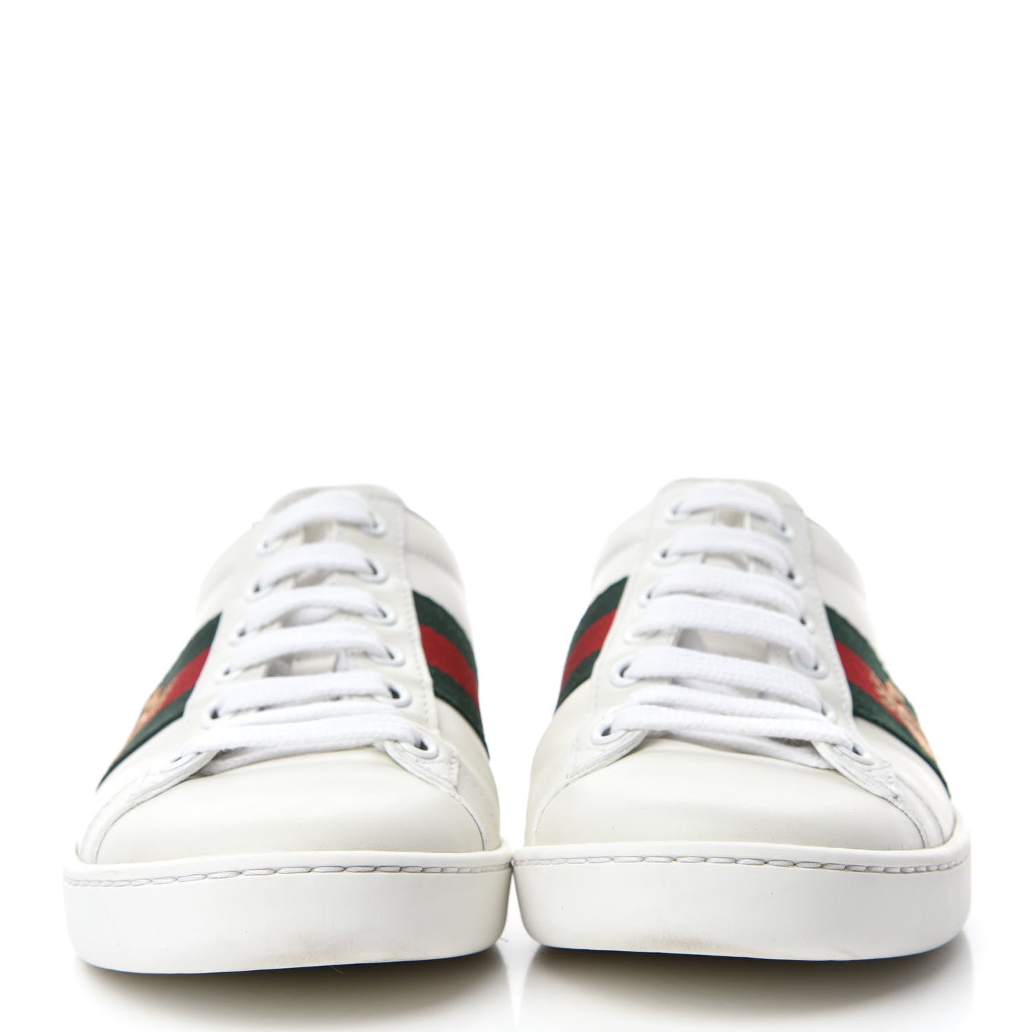 Gucci Calfskin Ayers Bee Embroidered Womens Ace Sneakers 35 White Green 2 of 10