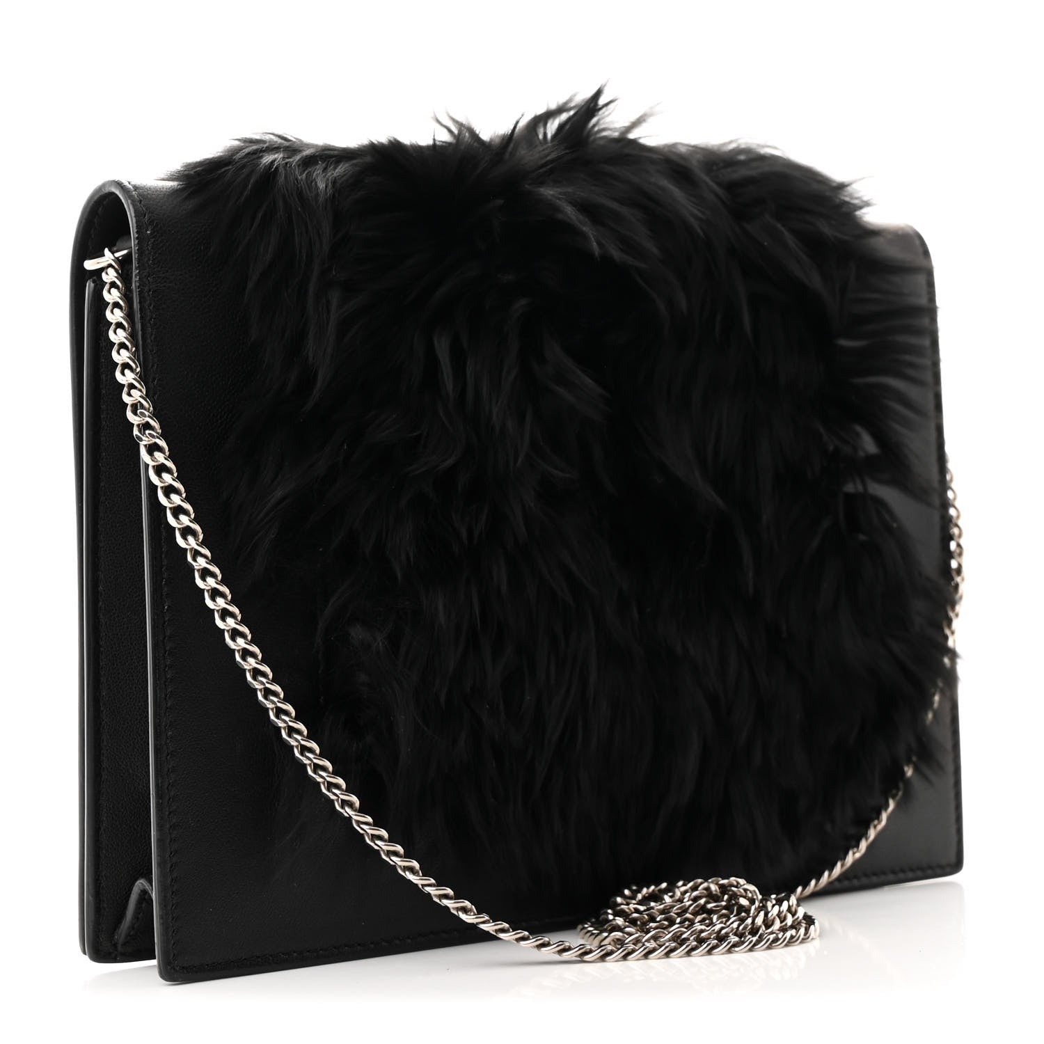 Celine Smooth Lambskin Fur Frame Evening Chain Clutch Black 3 of 10