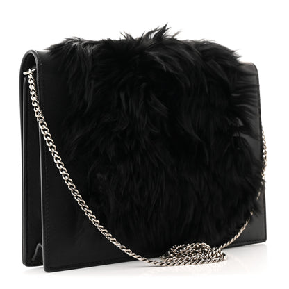 Celine Smooth Lambskin Fur Frame Evening Chain Clutch Black 3 of 10