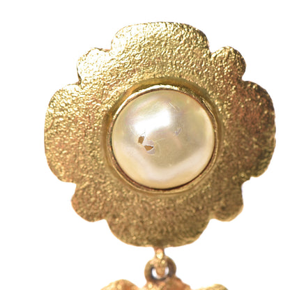 Chanel Camellia Pearl Hoop Clip On Earrings Gold 4 of 5