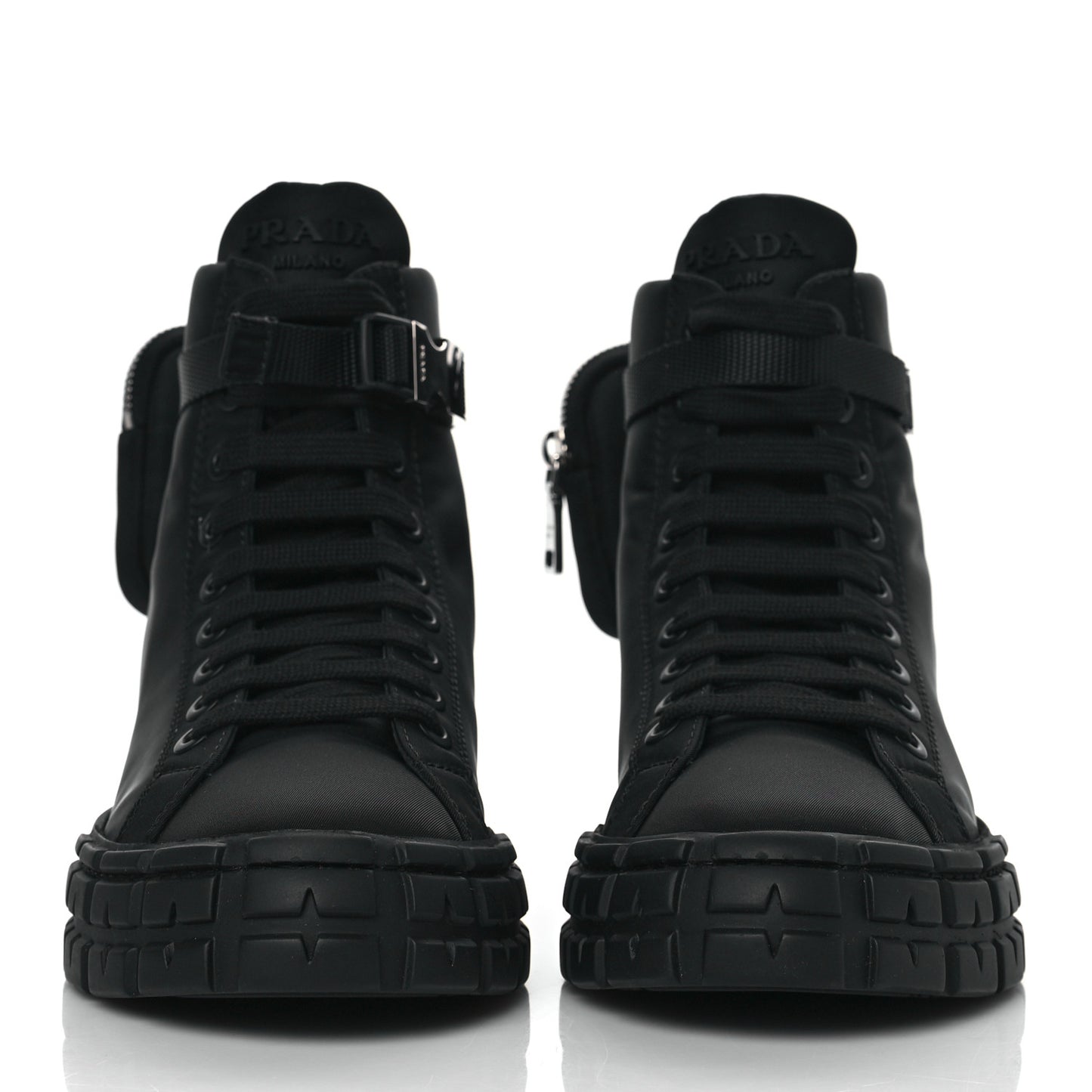 Re-Nylon Gabardine Triangle Wheel Pouch Pocket High Top Sneakers 40 Black