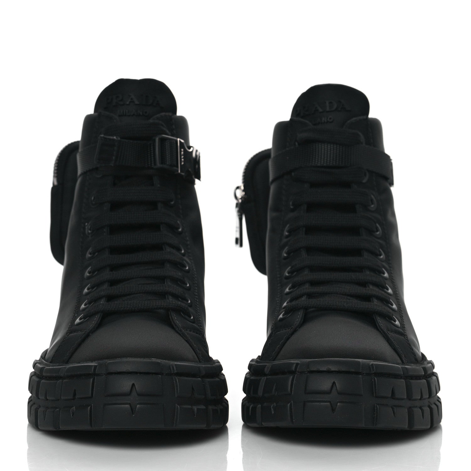 Prada Re-Nylon Gabardine Triangle Wheel Pouch Pocket High Top Sneakers 40 Black 2 of 10