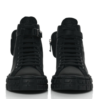 Prada Re-Nylon Gabardine Triangle Wheel Pouch Pocket High Top Sneakers 40 Black 2 of 10