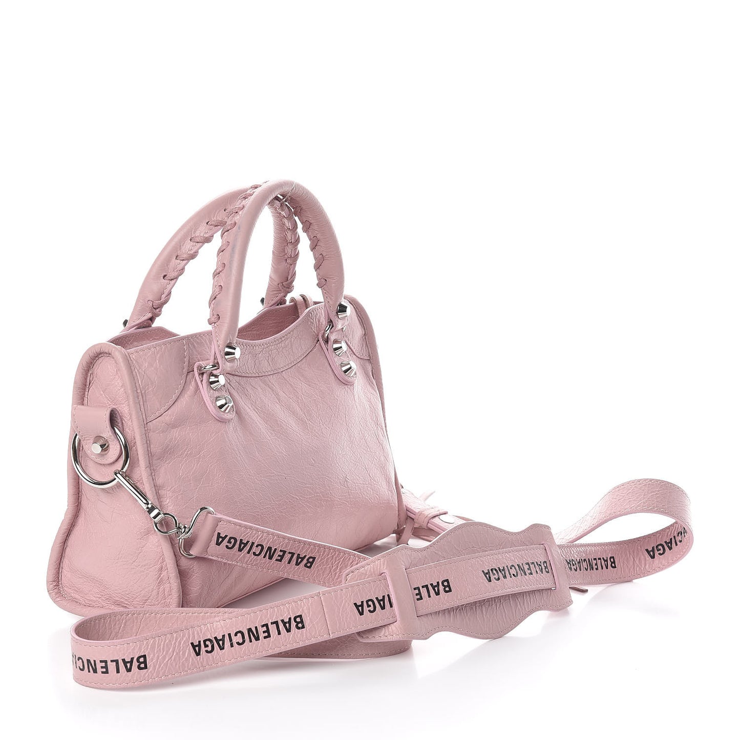Agneau Classic Silver Hardware Mini City Logo Strap Pale Rose Black
