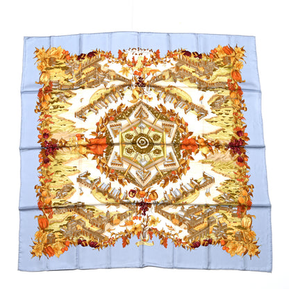 Hermes Silk Au Pays de Cocagne Scarf 90 Ciel White Ocre Orange 1 of 5