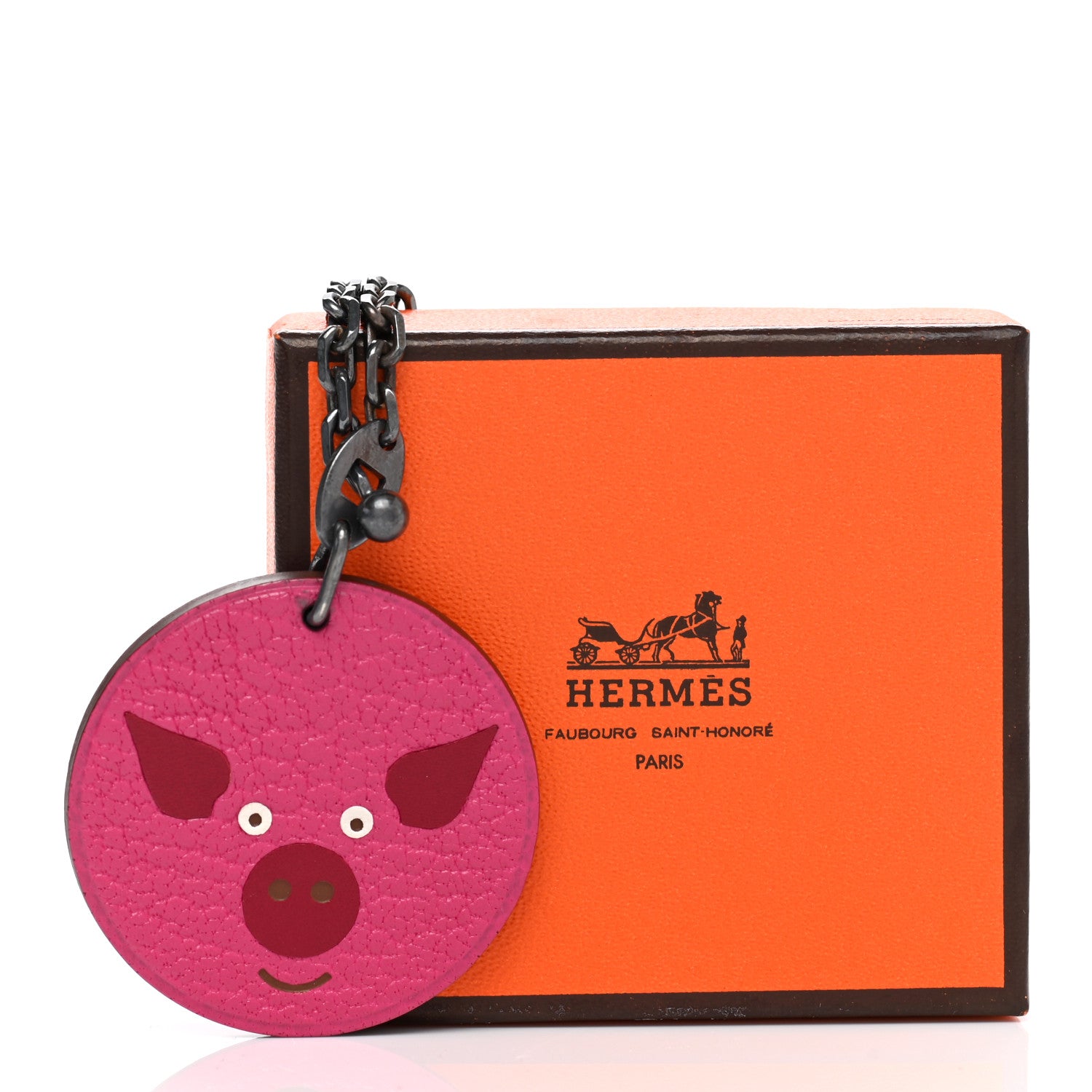 Hermes Chevre Mysore Pig Key Chain Pink Rose Shocking 4 of 4