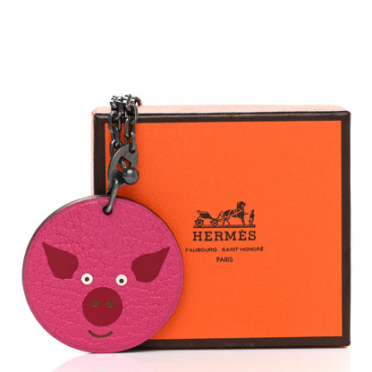 Hermes Chevre Mysore Pig Key Chain Pink Rose Shocking 4 of 4